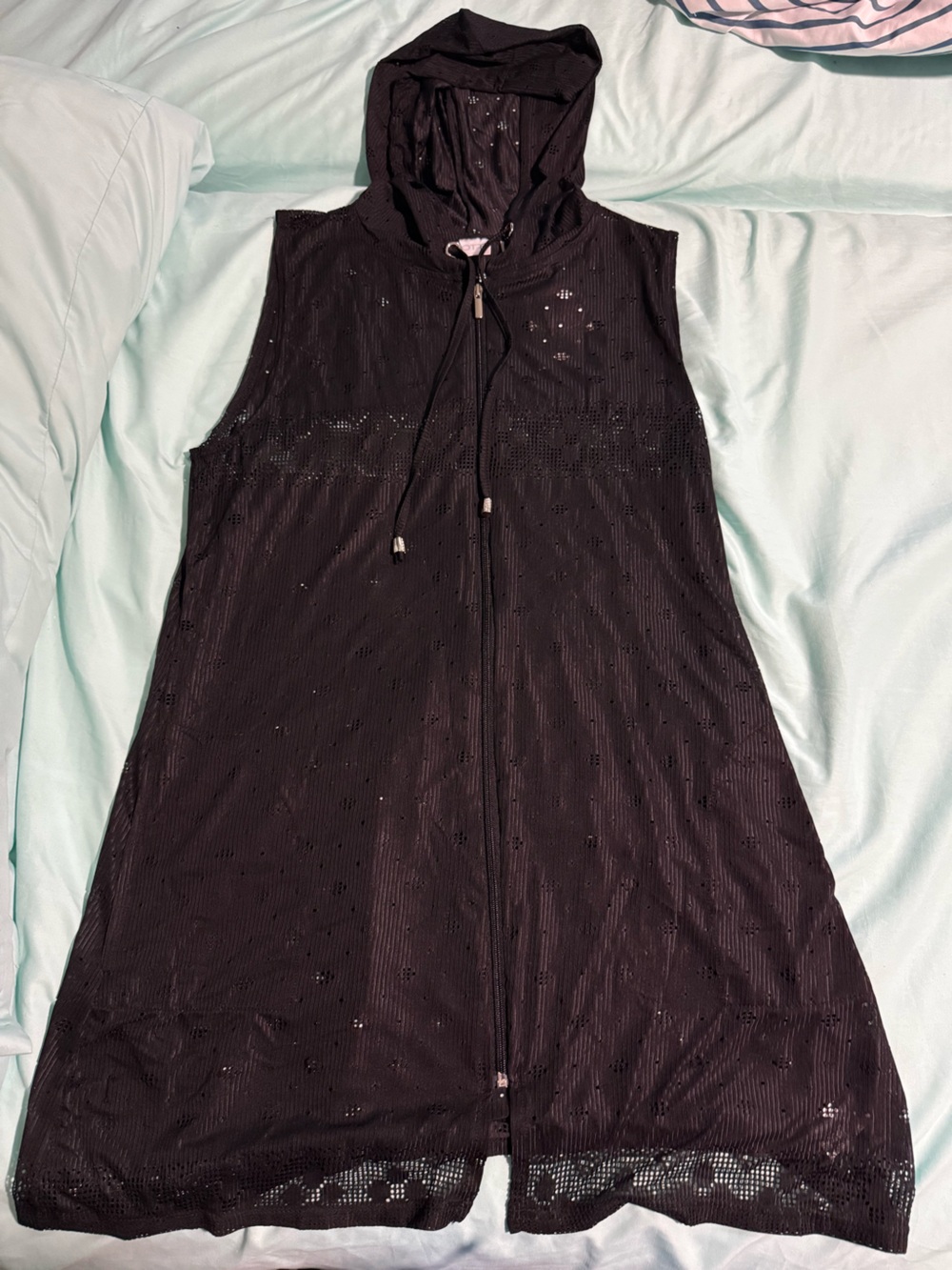 Dotti Black bathing suit cover Dress with hoodie sz L NWT